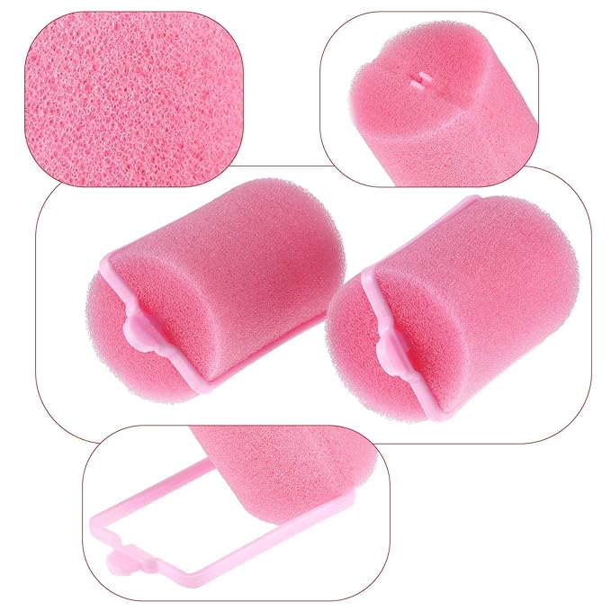 Geyoga 18 Pieces Sponge Hair Rollers Large Soft Foam Hair Styling Curlers Large Size Hairdressing Curlers for Women(Pink,1.6 x 2.8 Inches)