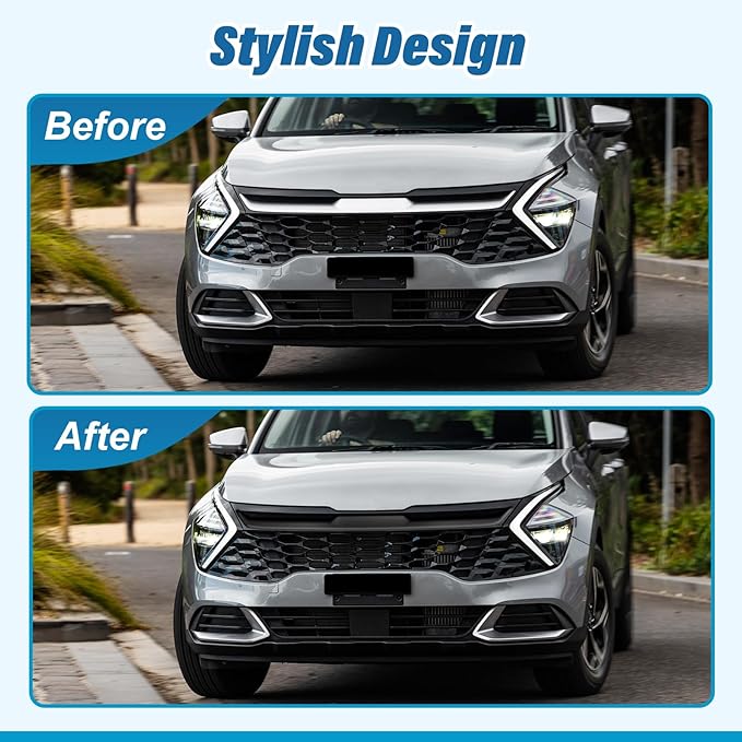Hood Grille Molding Trim Cover Compatible with Kia Sportage 2023 2024 Front Upper Grill Decorative Stripe Glossy Black ABS