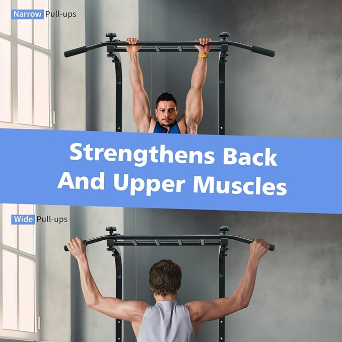 Power Tower Pull Up Bar Station,Height Adjustable Multi-Function Dip Station for Home Gym Strength Training Fitness Workout Equipment