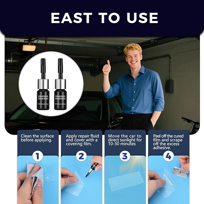 Car Windshield Crack Repair Kit,2Pcs Cracked Windshield Repair Kit, Rock Chip Repair Kit Windshield Chip Repair Kit Quick Fix for Chips, Cracks, Star-Shaped (Black, 2pcs)