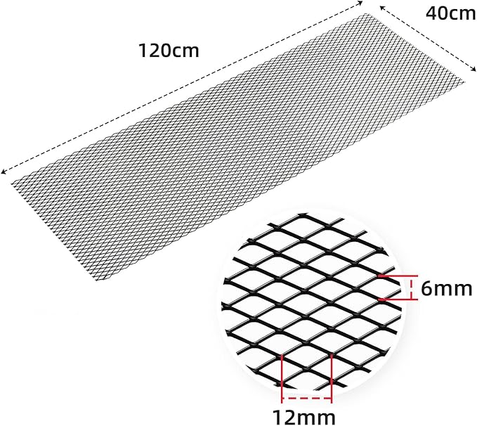 AggAuto 47x16 inches Car Pickup Truck Grill Mesh Spoiler Bumper Vent Aluminum Alloy Automotive Grille Insert Air Intake Racing Rhombic Hole 6x12mm Black