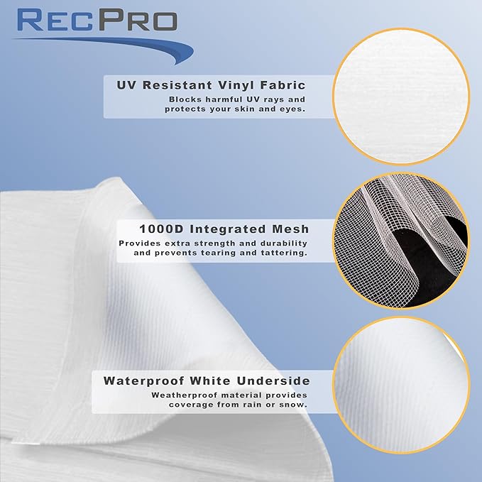 RecPro RV Awning Fabric Replacement | Universal Fit | 8-22ft Sizes | Heat Sealed Vinyl (14' - Actual Width 13' 1", Solid White)