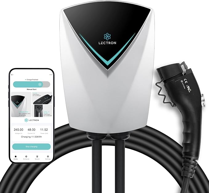 Lectron Electric Vehicle Charging Station (WiFi) 48 Amp with App Control - Powerful Level 2 EV Charger (240V) with NEMA 14-50 Plug/Hardwired - V-Box Pro Compatible with All J1772 Evs