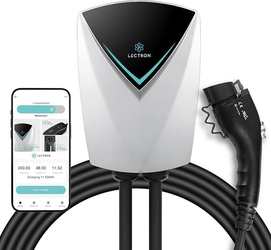Lectron Electric Vehicle Charging Station (WiFi) 48 Amp with App Control - Powerful Level 2 EV Charger (240V) with NEMA 14-50 Plug/Hardwired - V-Box Pro Compatible with All J1772 Evs