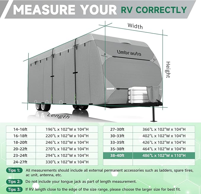 Umbrauto RV Cover 18-20ft: 7 Layers Travel Trailer Cover, Waterproof Camper Cover, Toy Hauler Cover with Tongue Jack Cover, Extra Windproof Ropes, Gutter Covers