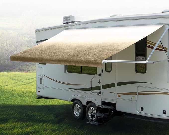 RecPro RV Awning Fabric Replacement 14 Foot Camper Awning | Tan | Width Size Options | 8' (96") Length | Heat Sealed | 3 Year Warranty (14', Actual 13' 1")