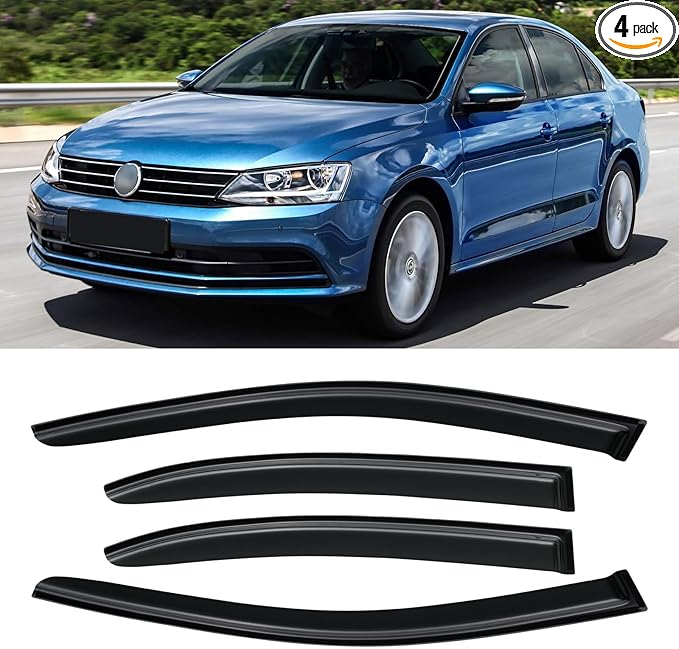 Window Rain Guards for 2011-2018 Volkswagen (VW) Jetta, Window Visor Guard Vent Shade Wind Deflector Rain Shield Protector Sun for 11-18 Jetta 2012 2013 2014 2015 2016 2017, Outside-Mount, 4PCS