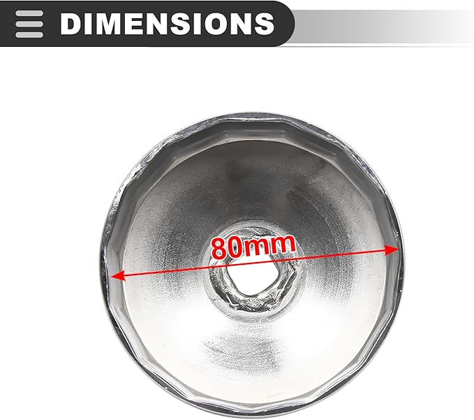 Motoforti Universal Oil Filter Cap Wrench Socket 79-80mm 15 Flutes, Steel, Silver Tone, 1 Pc
