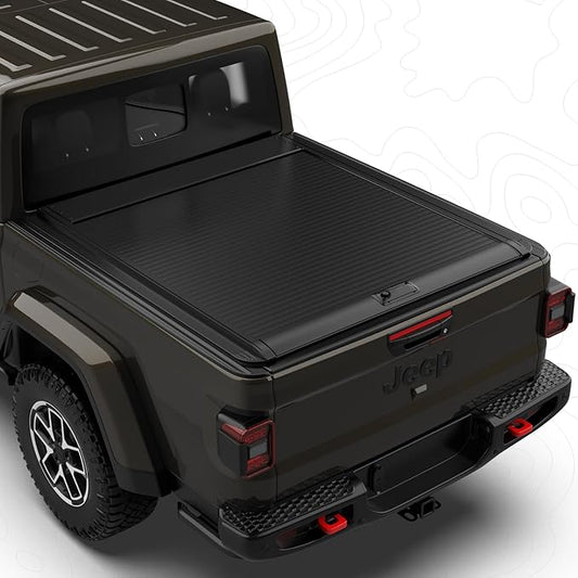 LOR ROX Retractable Hard Truck Bed Tonneau Cover for 2019-2023 Jeep Gladiato 5' Ft Bed (60.3") | Easy to Install | No Drilling Required Install | Enhanced Security & Sleek Design | Aluminum