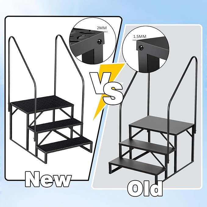 RV Steps with 2 Handrails, 3 Step RV Stairs 660lbs Load Capacity, Heavy Duty Camper Steps with Wide & Anti-Slip Platform, Portable Outdoor Metal Entry Stairs for Hot Tub, Mobile Home, Travel Trailers