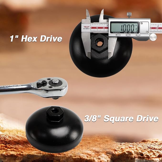 Aluminum Fuel Filter Wrench with Four Tabs Compatible with Ram 1500, 86.5MM 16 Flutes Oil Filter Wrench Fit for BMW Volvo, 2-in-1 Filter Cap Removal Tool 3/8" Square Drive and 1" Hex Drive