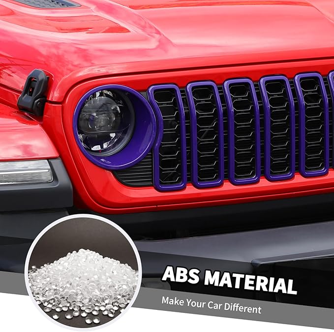 Jimen for 2024 Jeep Wrangler 4xe Grill Inserts, 9PCS Headlight Cover & Grille Insert Compatible with Jeep Wrangler JL JLU 2024+, NOT FIT JL Sport/Sport S (Purple)