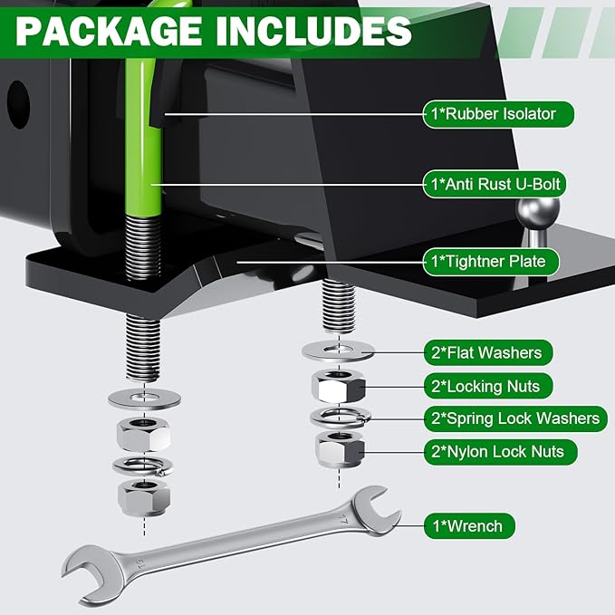 Hitch Tightener, Heavy Duty Anti-Rattle Hitch Stabilizer for 2" Hitch, Trailer Hitch Stabilizer with Rubber Isolator & Wrench for Hitch Mount, Cargo Carrier, Bike Rack (1 Pack, Green & Black)