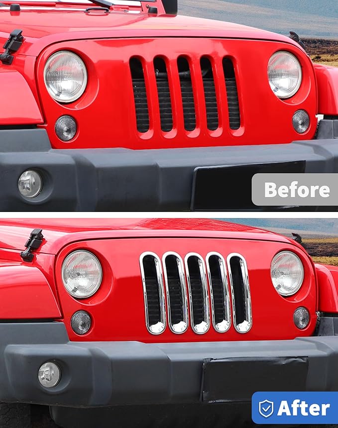 Chrome JK Grill Inserts Front Grille Mesh no Mesh Cover Guard for Jeep Wrangler JK 2007-2017 Clip-on Grille Accessories