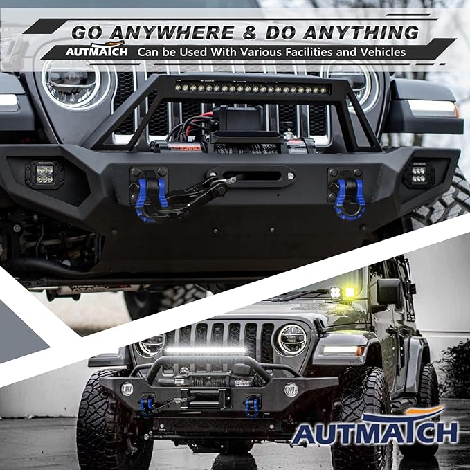 AUTMATCH D Ring Shackles 3/4" Mega Shackle (2 Pack) 68,000Ibs Break Strength - Heavy Duty Clevis Shackles with 7/8" Screw Pin and Isolator Washer for Tow Strap Winch Off Road Vehicle Recovery, Blue