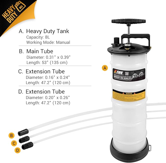 EWK 8L Heavy Duty Manual Oil Extractor Change Pump, Fluid Extractor with Reinforced Tank, Oil Change Pump for Auto Car, Boat, Motorcycle
