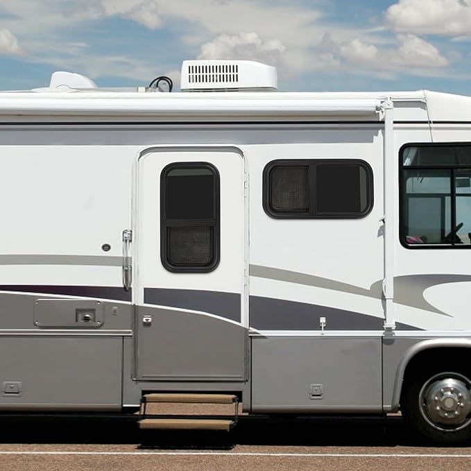 RV Window Teardrop Style 2Pack, 12" X 24" Universal RV Window Vertical Slide With 2 Trim Ring, Vertical Sliding Glass Window with Screen Window for Cargo, Horse Trailer (12" X 24" （2 pack）)