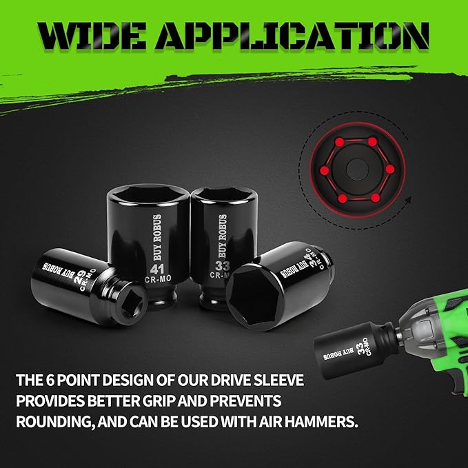 1/2 Inch Drive Deep Impact Socket Set,12 PCS Extended Socket Set, 6-Point Metric Size 27mm, 28mm, 29mm, 30mm, 32mm, 33mm, 34mm, 35mm, 36mm, 38mm, 39mm, 41mm Socket, Cr-Mo Steel,Heavy Duty Socket Set