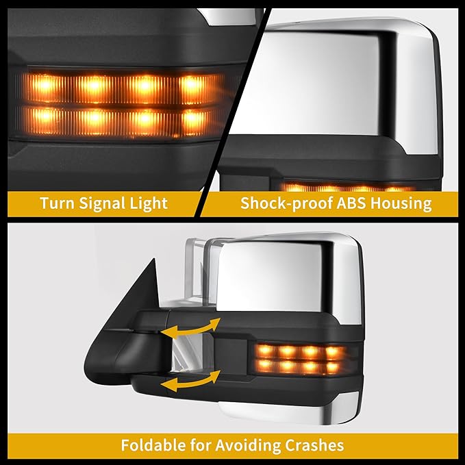 DWVO Towing Mirrors Compatible with Chevy Silverado Sierra 1500 2500, 1999 2000 2001 2002 2001-2002 GMC Yukon XL, Heated Power Adjusted Glass Turn Signal Light Backup Lamp Telescoping Chrome