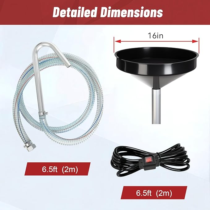 20 Gallon Waste Oil Drain Tank with 110V Electric Pump, Adjustable Height Oil Drainer, 8 GPM Flow Rate, Semi-Transparent HDPE Oil Tank with Large Funnel & Tool Tray for Garage and Auto Repair Shop