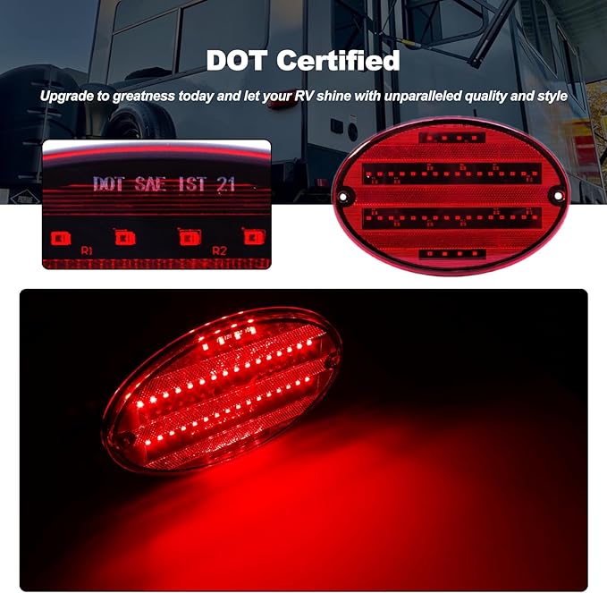 Oval LED Tail Lights 8.5" Length 40LEDs Red LED Brake Stop Turn Tail Lights Surface Mount for Trailer RV Camper Motorhome Airstream, Pack of 2