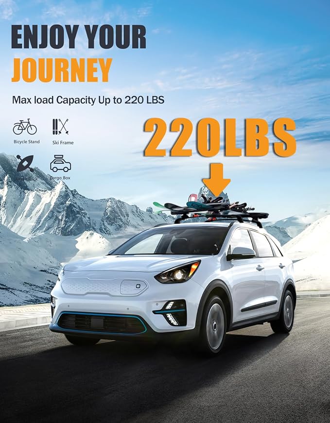 KINGGERI 220lbs Lockable Roof Rack Cross Bars Compatible with Kia NIRO 2017 2018 2019 2020 2021 2022 with Flush Side Rails, Heavy Duty Aluminum Roof Rails Crossbars Rooftop Cargo Carrier Luggage Black