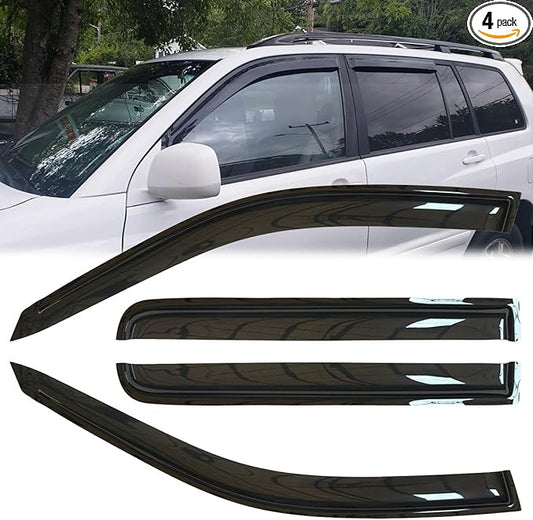 4pcs Original Outside Mount Style Window Rain Guards Shield Side Wind Deflectors Dark Smoke Nice Looking Vent Window Visors for Toyota 2001-2007 Highlander 2006-2007 Highlander Hybrid 94357