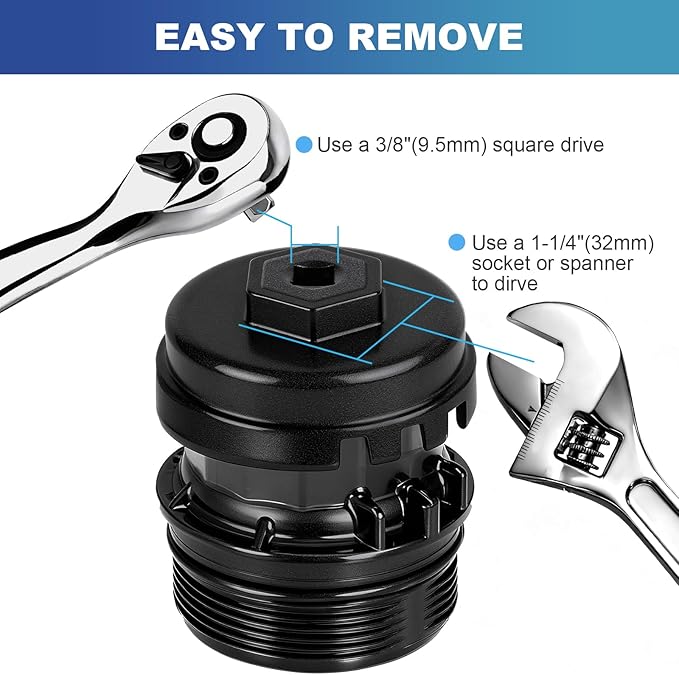 Professional 6 Slots 14 Flutes Oil Filter Wrench for Toyota, 64mm Oil Filter Removal Tool Socket, Oil Filter Cap Wrench for Corolla, Prius, Prius Prime/V, Matrix, CT200h, Scion iM/iQ/xD 1.8L Engine