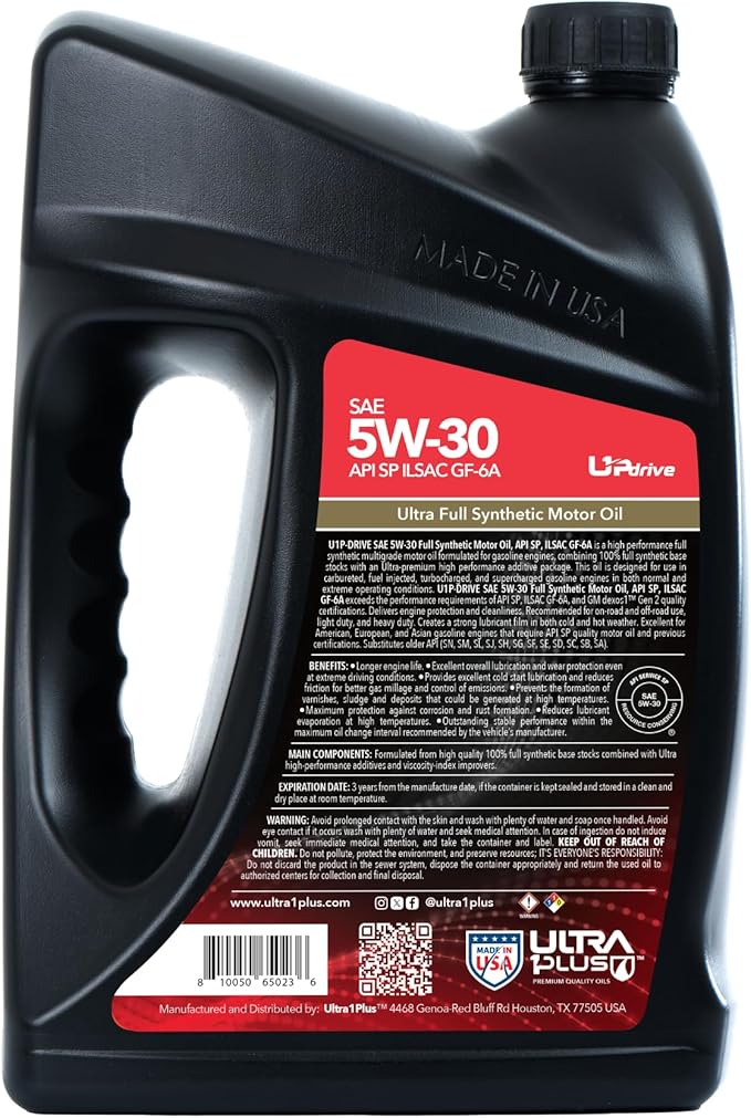 ULTRA 1PLUS SAE 5W-30 Full Synthetic Motor Oil API SP ILSAC GF-6A - 5W30 motor oil, 1 Gallon