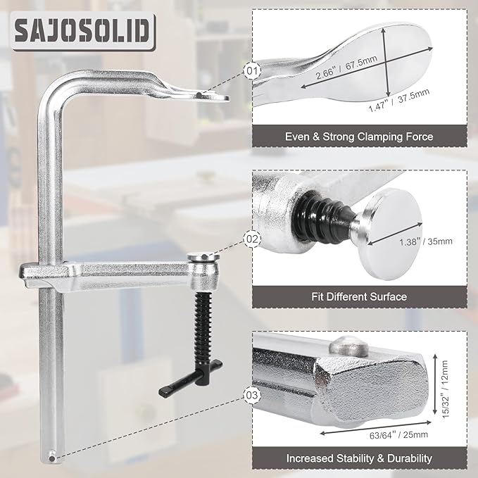 4-Pack F Clamp, 5-5/8 Inch Throat Depth, Max Jaw Opening 12-Inch, Heavy Duty F Clamps with Max 450 KG Clamping Force for Welding, Piping, Metal Working and Woodworking