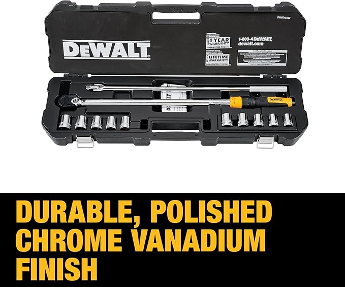 DEWALT Torque Wrench Tool Set, Tire Change Kit, 50-250 FT-LB, 12 Piece with Storage Case (DWMT45012)