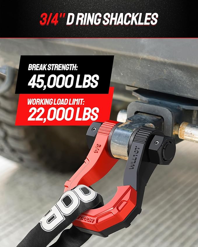 DAYDOOR 3/4" D Ring Shackles, Heavy Duty D Ring Shackles with 7/8 Pin, 45,000 lbs Break Strength Easy Open Towing Shackle for Off-Road Recovery, Winch, Trucks, Jeep, SUV & ATV (2 Pack)(Red)