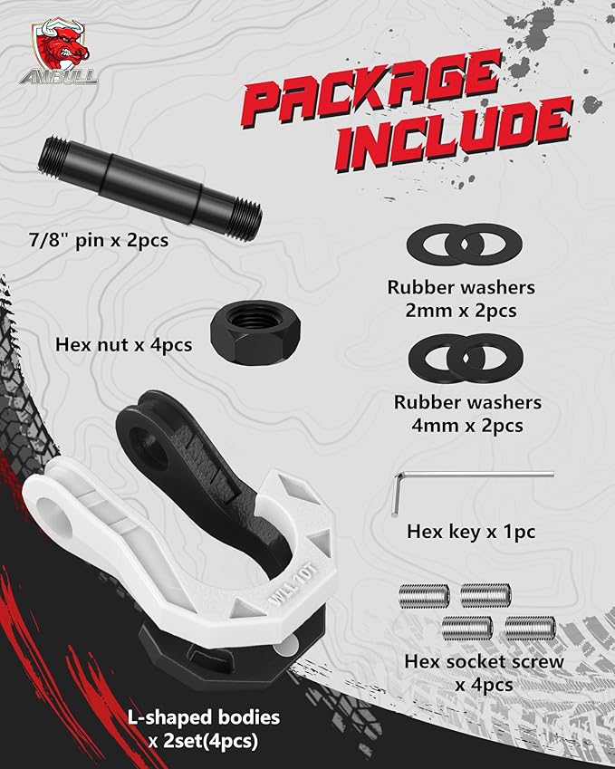 3/4" D Ring Separate Shackles, 52,910lbs Break Strength Easy Open Towing Winch Shackles, Heavy Duty Shackles with 7/8" Screw Pin for Tow Strap Winch Off Road Vehicle Recovery, Blackwhite