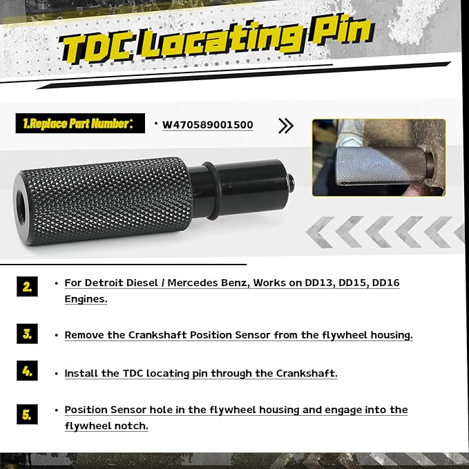 for Detroit Diesel DD15 DD16 Engine Brake Adjustment Tool Engine Barring Tool TDC Locating Pin Camshaft Timing Tools W470589042300 J-46392 W470589001500 W470589104000 (6 PCS)