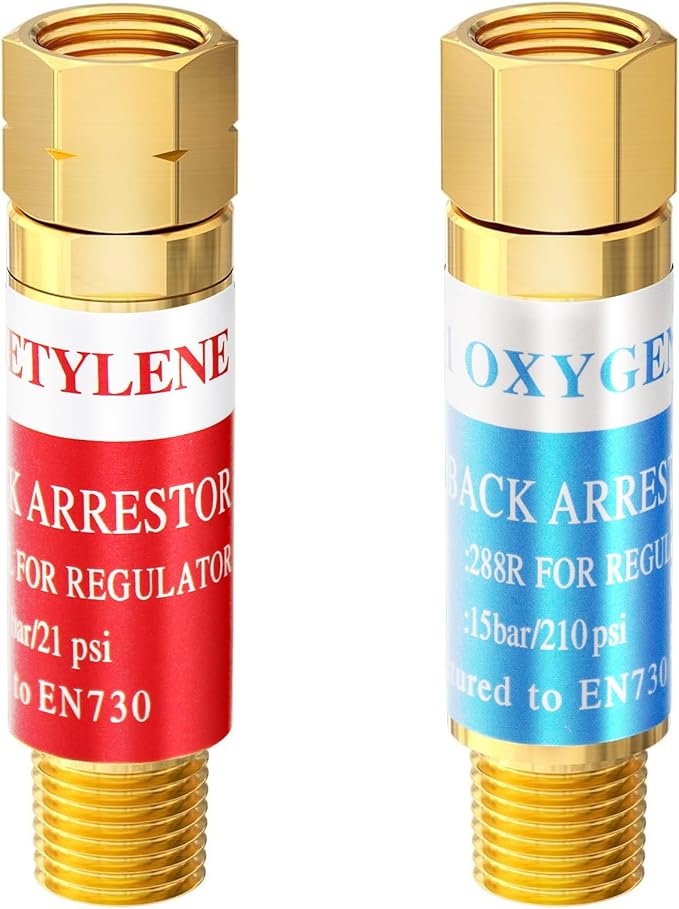 Oxygen Acetylene Flashback Arrestor Set Regulator End 9/16-18 Threads B Size, Flashback Arrestor For Regulators