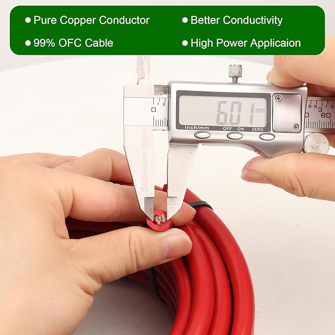 6 Gauge Battery Cable - 25FT Red + 25FT Black 6 AWG Welding Cable Flexible Stranded Oxygen-Free Pure Copper Wire for Automotive, Battery, Inverter, Solar, Marine and Generator