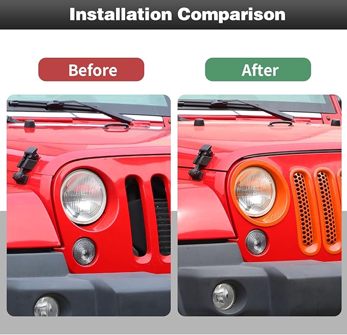 CheroCar for JK Mesh Grille Grill Insert & Headlight Cover Trim Exterior Accessories for Jeep Wrangler JK 2007-2017,Orange…