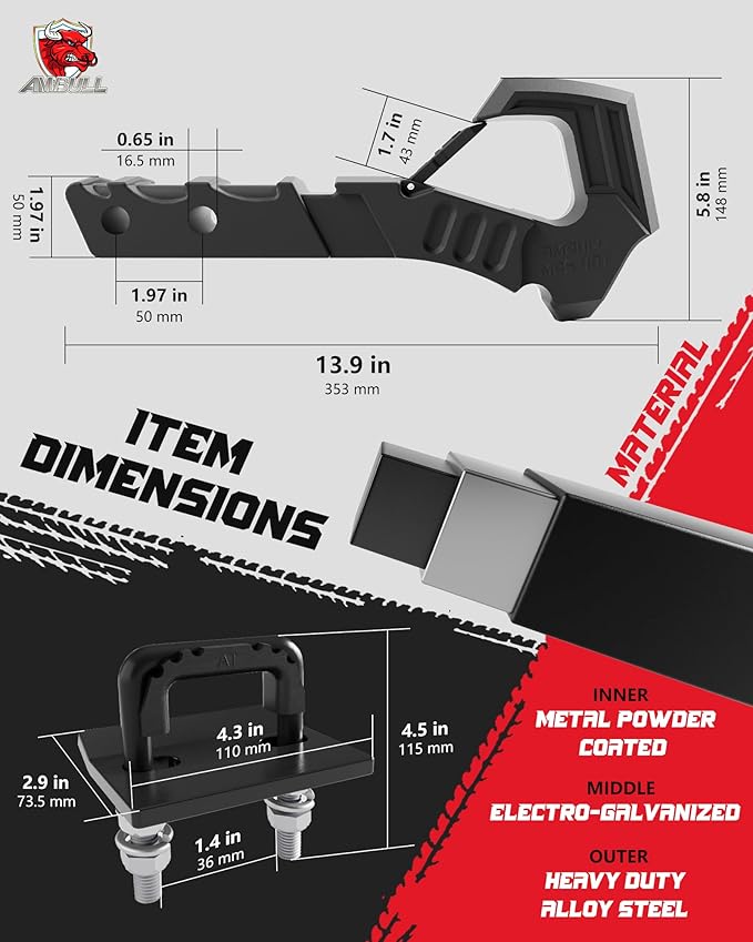 Tow Hitch Receiver Hook With Tightener, 2 Inch Truck Receiver, Drop Forged Steel Trailer Hitch 88000 Lbs Break Strength, Scorpion Tail Tow Hook for Trucks, Black