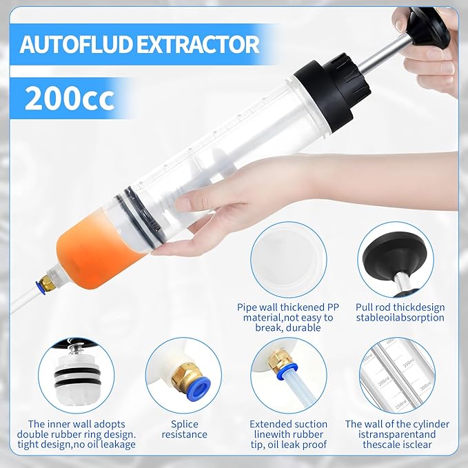 2-Pack 200CC Automotive Fluid Extractor Pump, Manual Oil Change Syringe with 50cm Rubber Hose, Manual Suction Vacuum Fuel Car Transfer for Power Steering