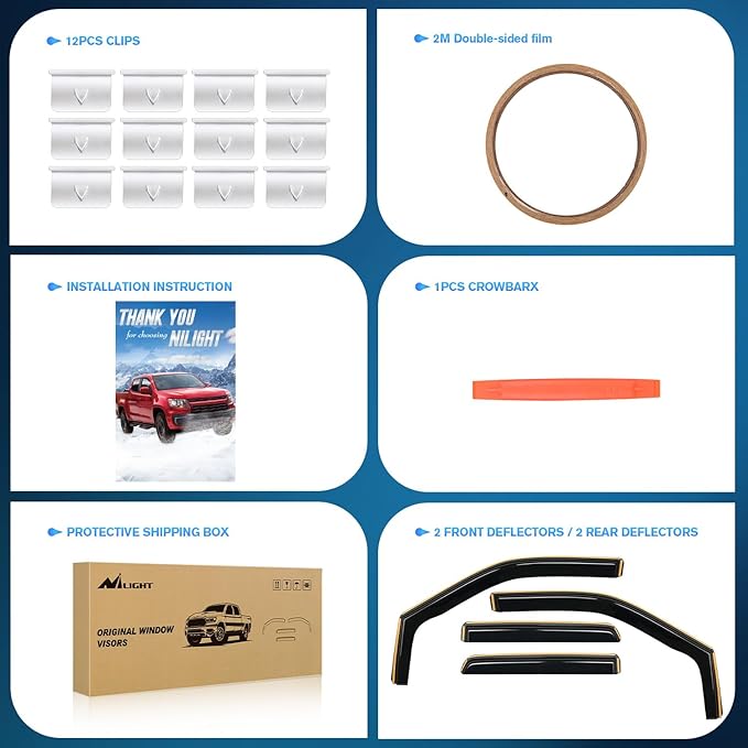 Nilight In-Channel Rain Guards for Ford F150 Super Crew 2015-2023, F150 Raptor/F250/F350/F-450/F550 Super Duty Crew 2017-2023 Vent Window Visors, Deflectors - 4pcs