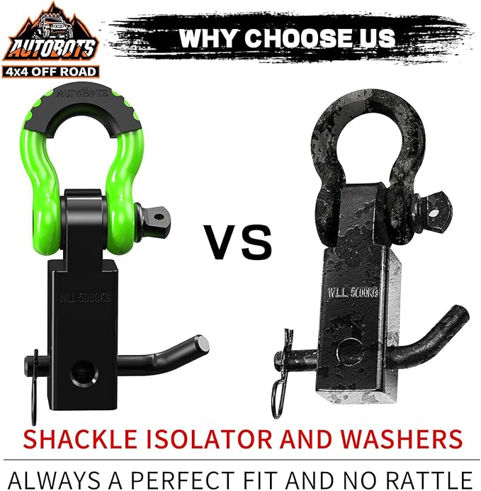 AUTOBOTS Tow Hitch Receiver 2", 45,000 Lbs Break Strength Shackle Hitch Receiver with 5/8" Screw Pin, 3/4 Shackle, Towing Accessories for Vehicle Trailer Recovery Off-Road Green&Black