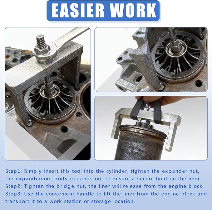 Cylinder Liner Puller & Remover Tool - Replaces OTC 5875 & Kent-Moore J-45876 - with Thrust Bearing for Detroit Diesel 60 Series, DD13, DD15, DD16, MTU S2000 (5.0" to 5.75" Bores)