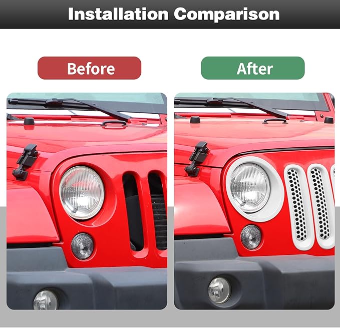 CheroCar for JK Mesh Grille Grill Insert & Headlight Cover Trim Exterior Accessories for Jeep Wrangler JK 2007-2017,White…