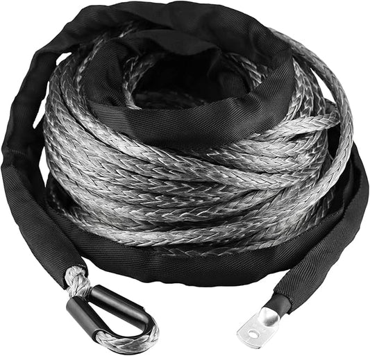 Ucreative 3/8" x 92' Synthetic Winch Rope 26500LBs Line Cable with Sheath for Off Road Vehicle SUV (Gray)