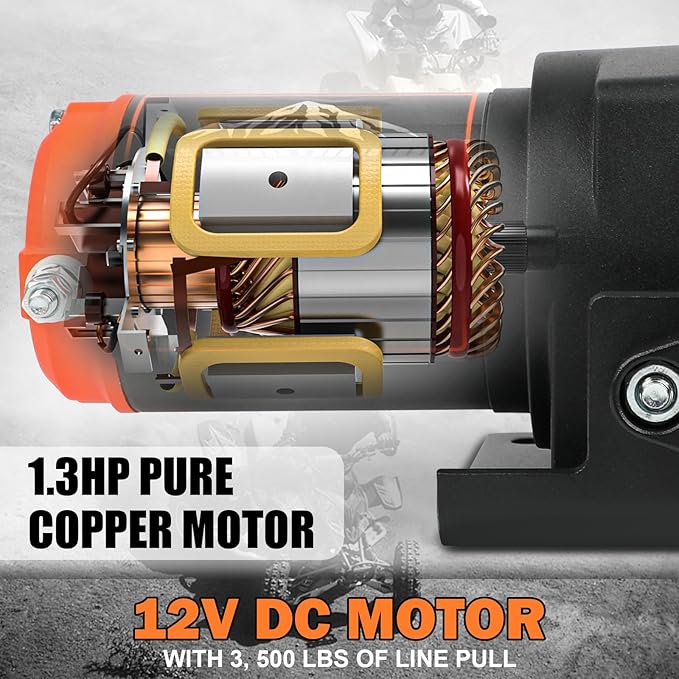 ZESUPER 3500 lb Waterproof Winch Electric Winch Kit, ATV UTV Trailer Winch 12V with Synthetic Winch Rope,Hawse Fairlead,Wireless Remote Handheld Remote Control,Mounting Plate