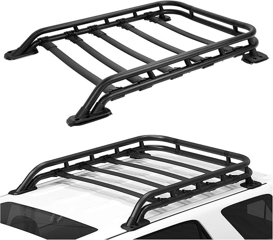 ECOTRIC Roof Rack Cargo Basket Compatible with 2010-2023 Toyota 4Runner Sport Utility 4-Door, Rooftop Luggage Carrier Extra Space Bars Black Powder Coated