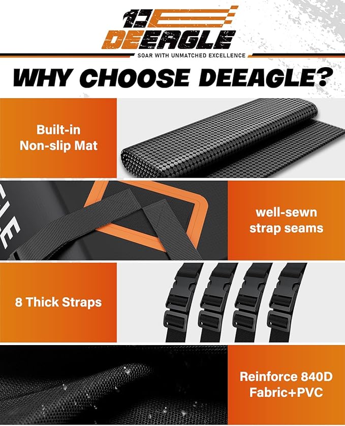 DEEAGLE Rooftop Cargo Carrier 15 Cubic Feet – Car Roof Cargo Bag for Vehicles Without Roof Rack – Waterproof Soft Car Top Carrier with Non-Slip Mat, 4 Door Hooks & 8 Reinforced Straps