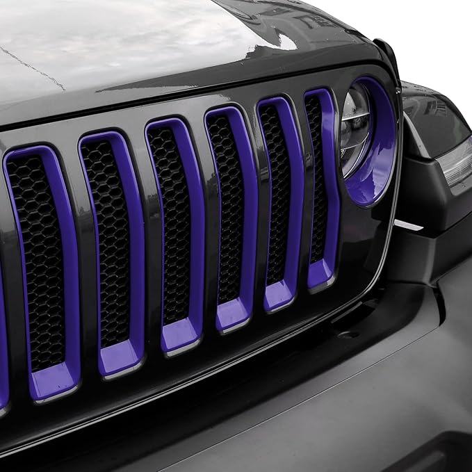Grille Grill Insert+Headlight Turn Light Cover Compatible with 2018-2023 Jeep Wrangler JL JLU Sport/Sport S Only,Not for Sahara,Rubicon 4xe(Purple)