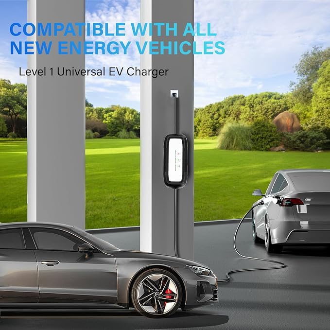Portable EV Charger Level 1, 15Amp 110V, Electric Vehicle Charger with 21Ft Extension Cord,NEMA 5-15P for Plug-in Home EV Charging Station,Compatible with SAE J1772 EVs(Tesla Need Adapter)