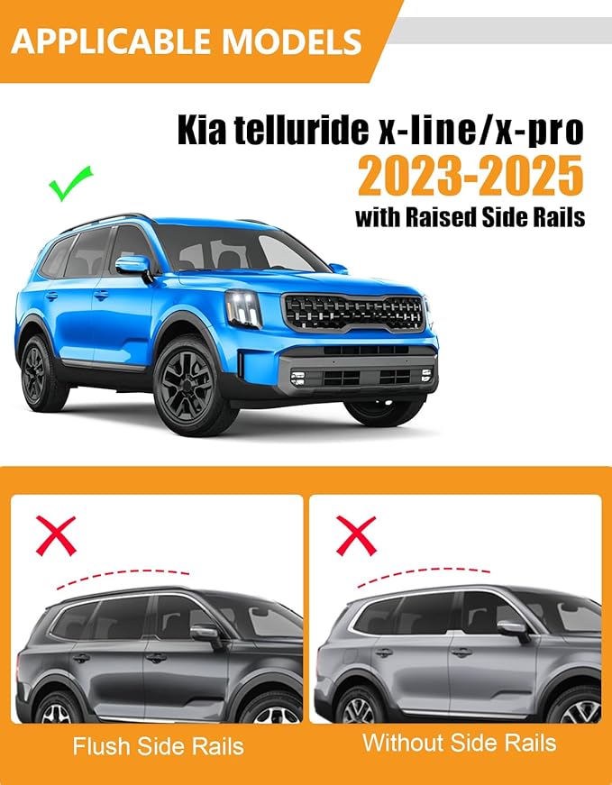KINGGERI 300lbs Lockable Roof Rack Cross Bars Compatible with Kia Telluride X-PRO X-LINE 2023 2024 2025 with Raised Side Rails, Heavy Duty Aluminum Roof Rails Crossbars Luggage Accessories